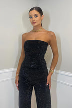 Adriana - Mono Mujer Elegante Palazo Sin Tirantes con Brillos