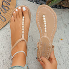 Carla - Sandalias planas con adorno de perlas