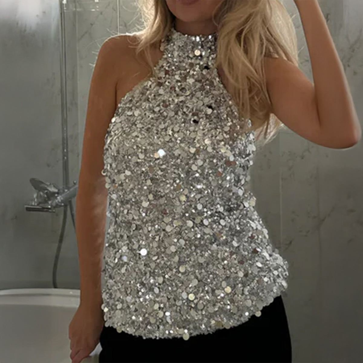 Estela - Blusa halter de lentejuelas