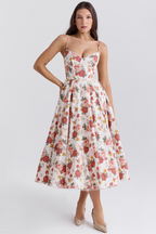 Natalia – Vestido Midi con Cuerpo Corsé y Falda Evaseé para Mujer