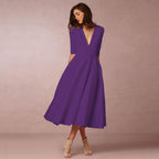 Natalia - Vestido midi de mujer con escote en V