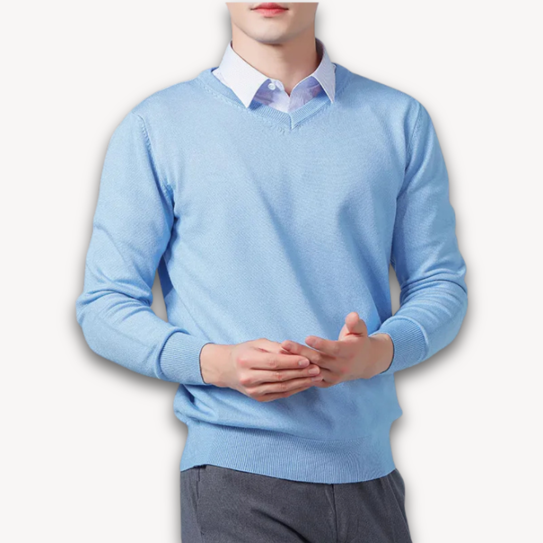 Leo – Jersey de punto con cuello en V y camisa integrada para hombre