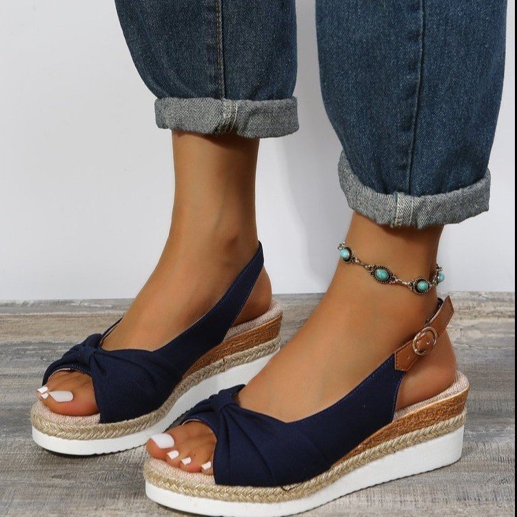 Camila - Sandalias de cuña con alpargata rosa