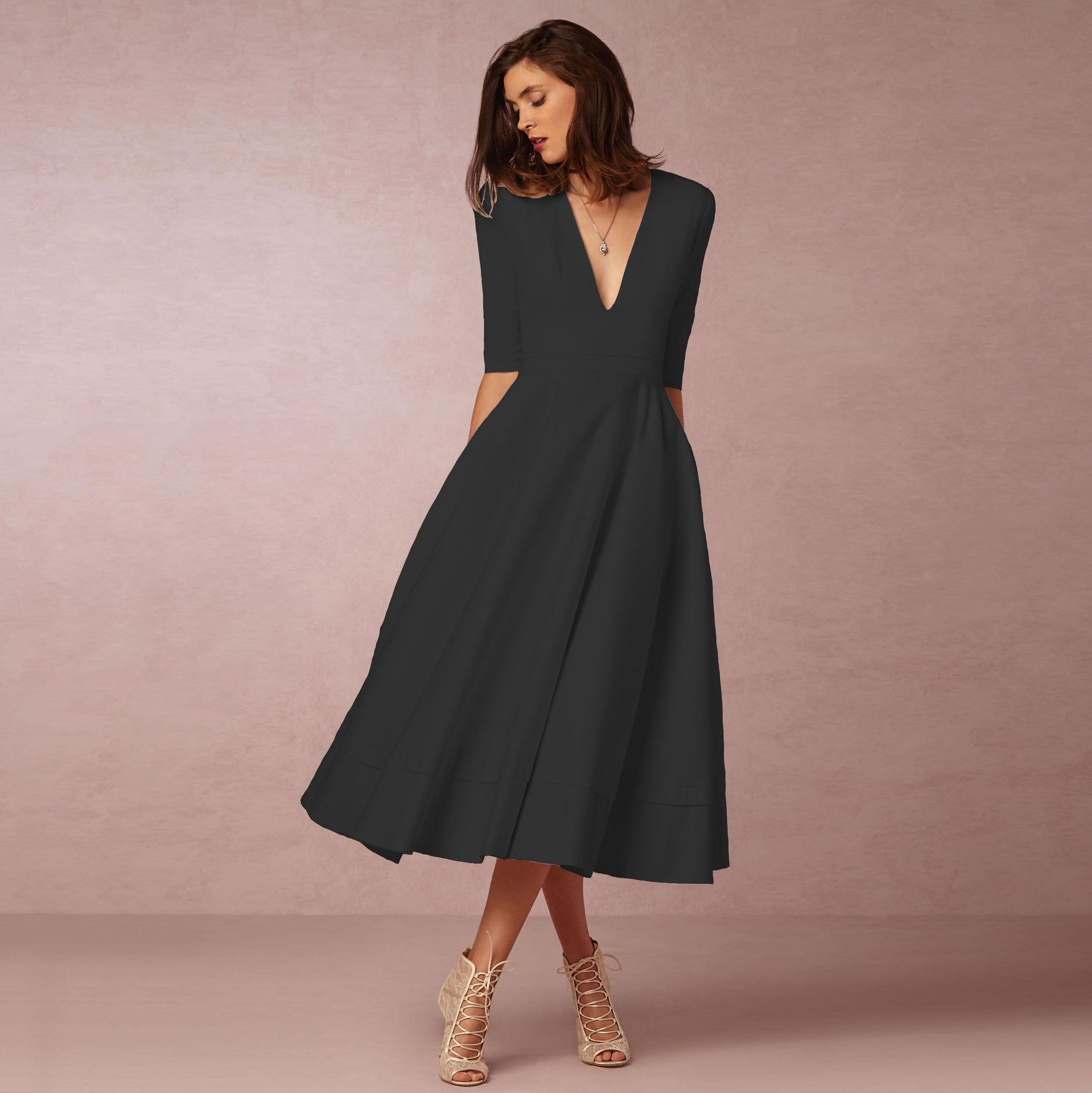 Natalia - Vestido midi de mujer con escote en V