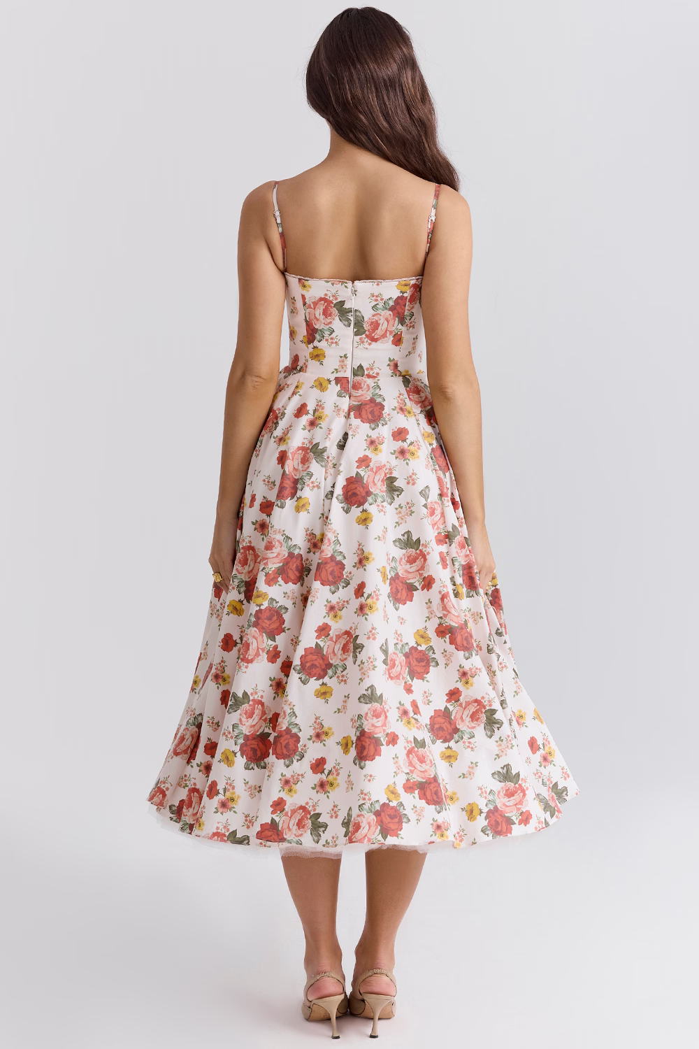 Natalia – Vestido Midi con Cuerpo Corsé y Falda Evaseé para Mujer