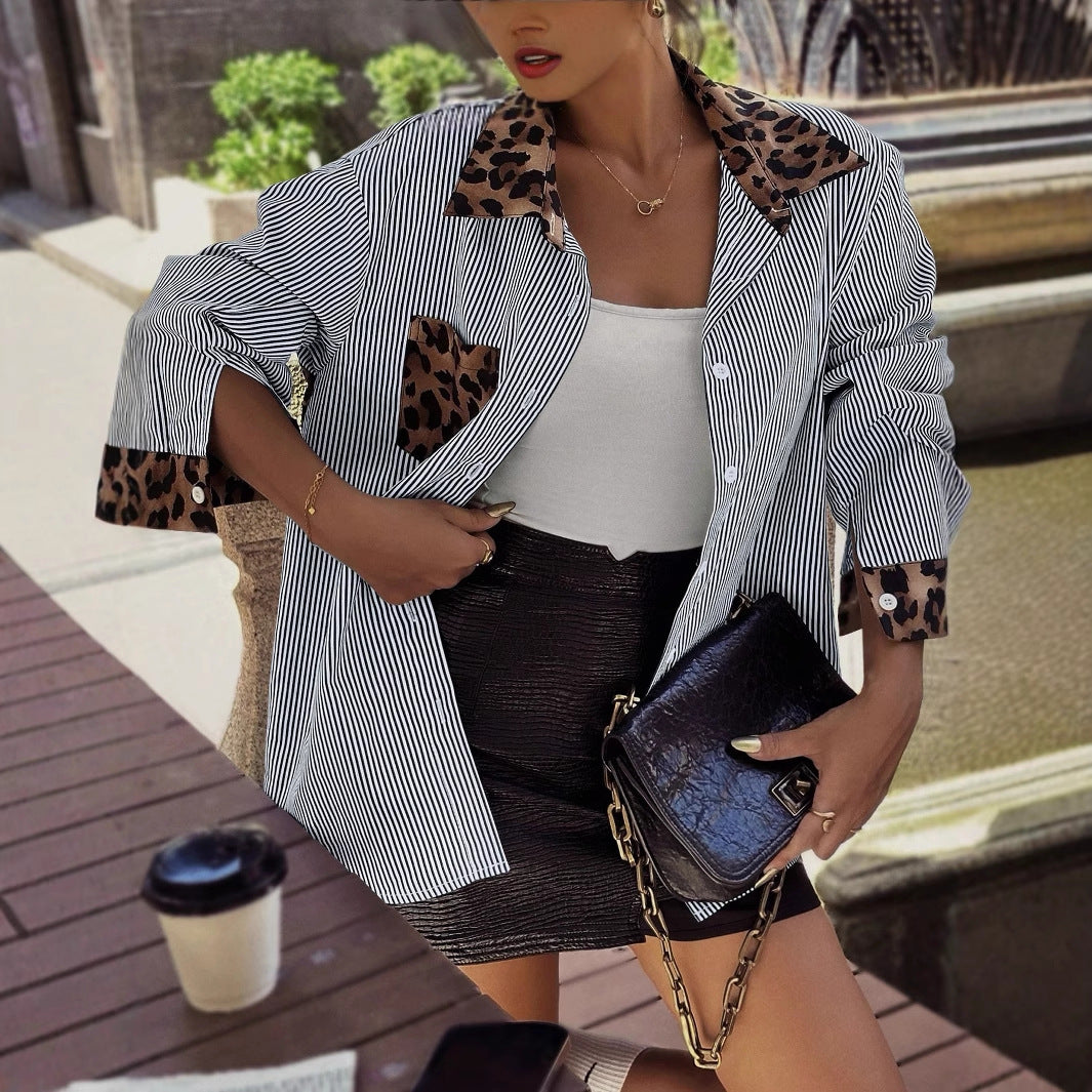 Isabella - Camisa de mujer a rayas con detalles animal print