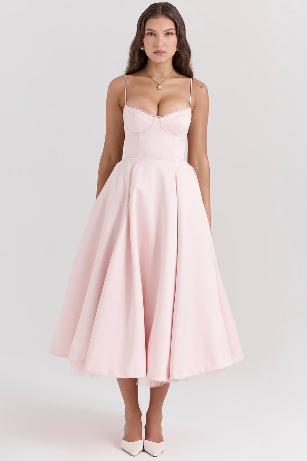 Natalia – Vestido Midi con Cuerpo Corsé y Falda Evaseé para Mujer