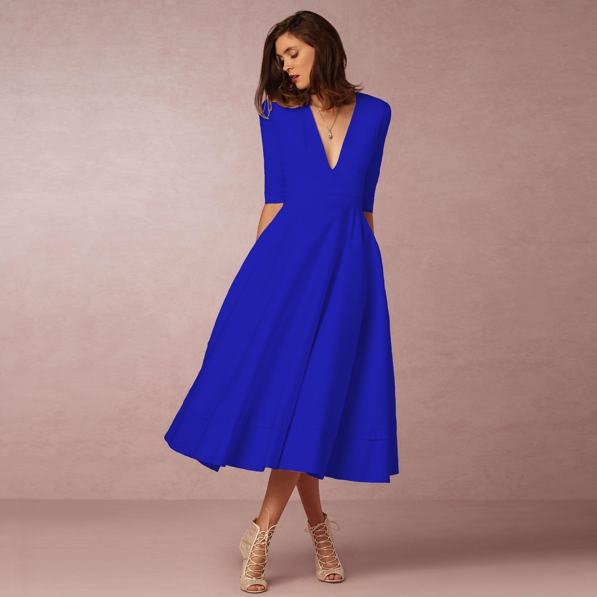 Natalia - Vestido midi de mujer con escote en V