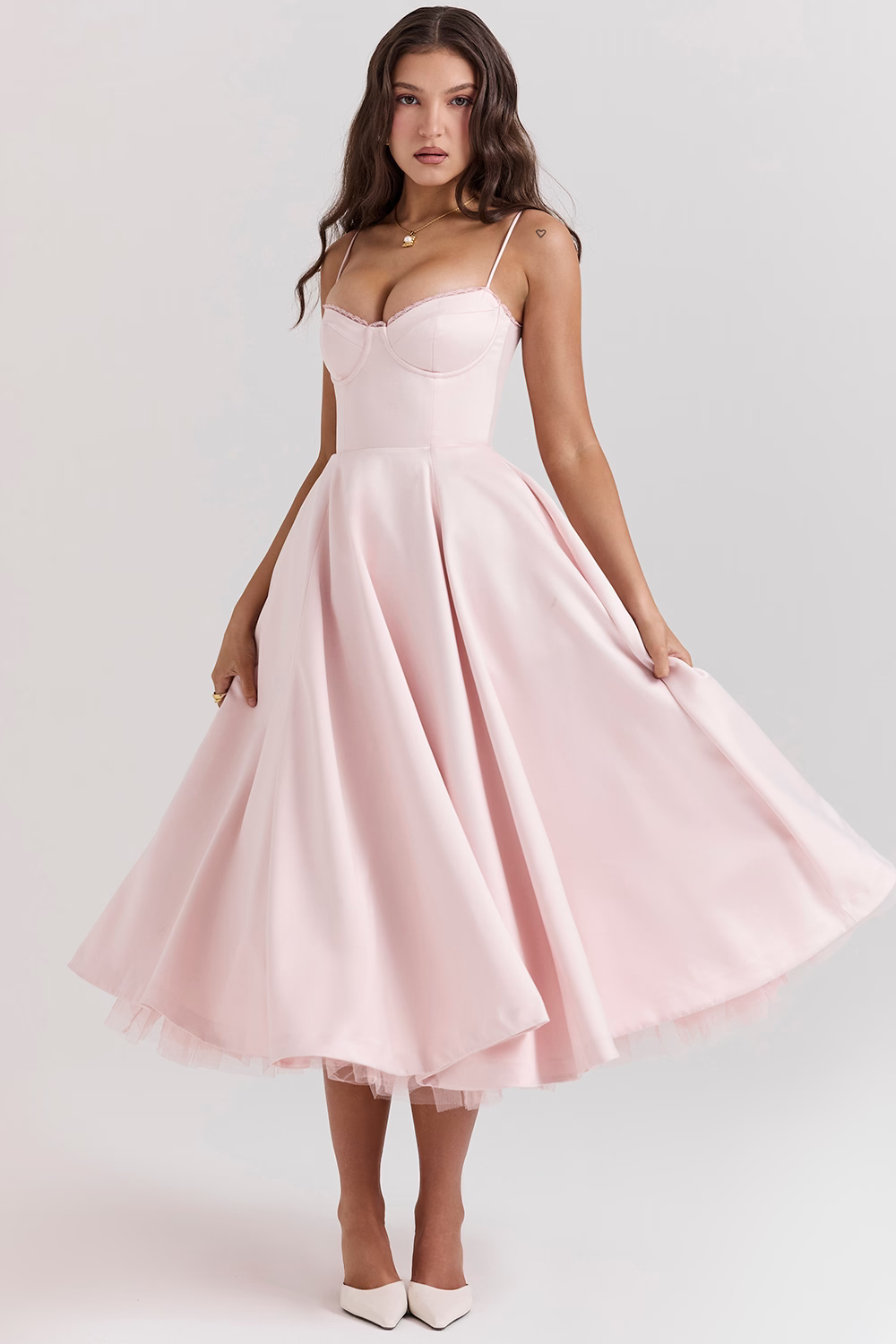 Natalia – Vestido Midi con Cuerpo Corsé y Falda Evaseé para Mujer