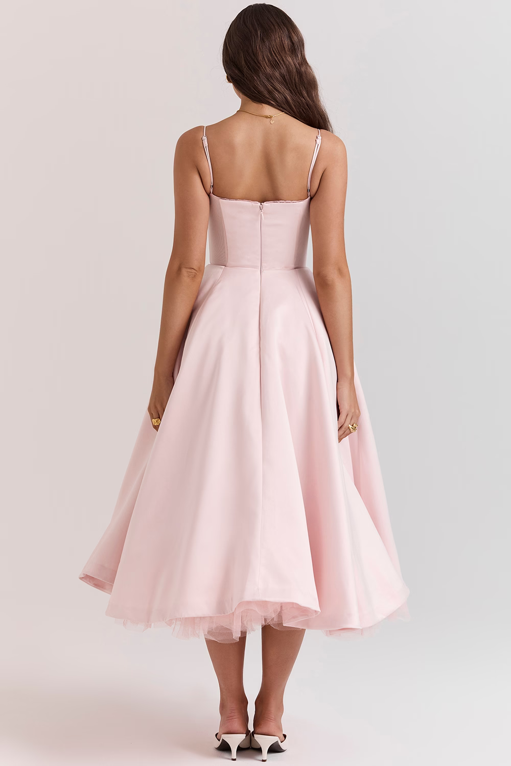 Natalia – Vestido Midi con Cuerpo Corsé y Falda Evaseé para Mujer