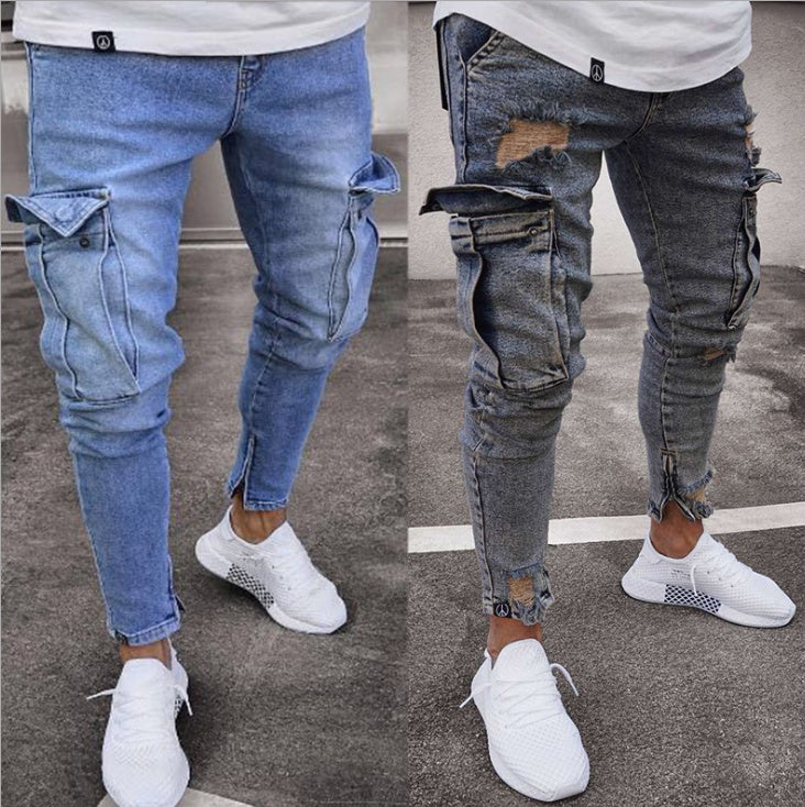 Halstyn | Jeans cargo de mezclilla con rotos para hombre