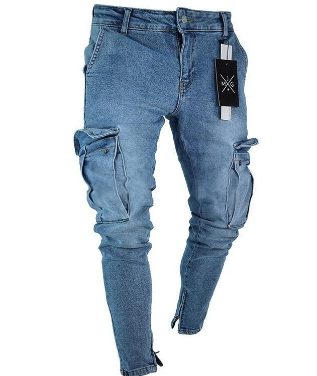 Halstyn | Jeans cargo de mezclilla con rotos para hombre