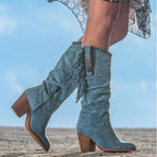 Esmeralda - Bota western de ante con flecos