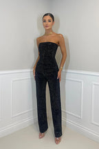 Adriana - Mono Mujer Elegante Palazo Sin Tirantes con Brillos