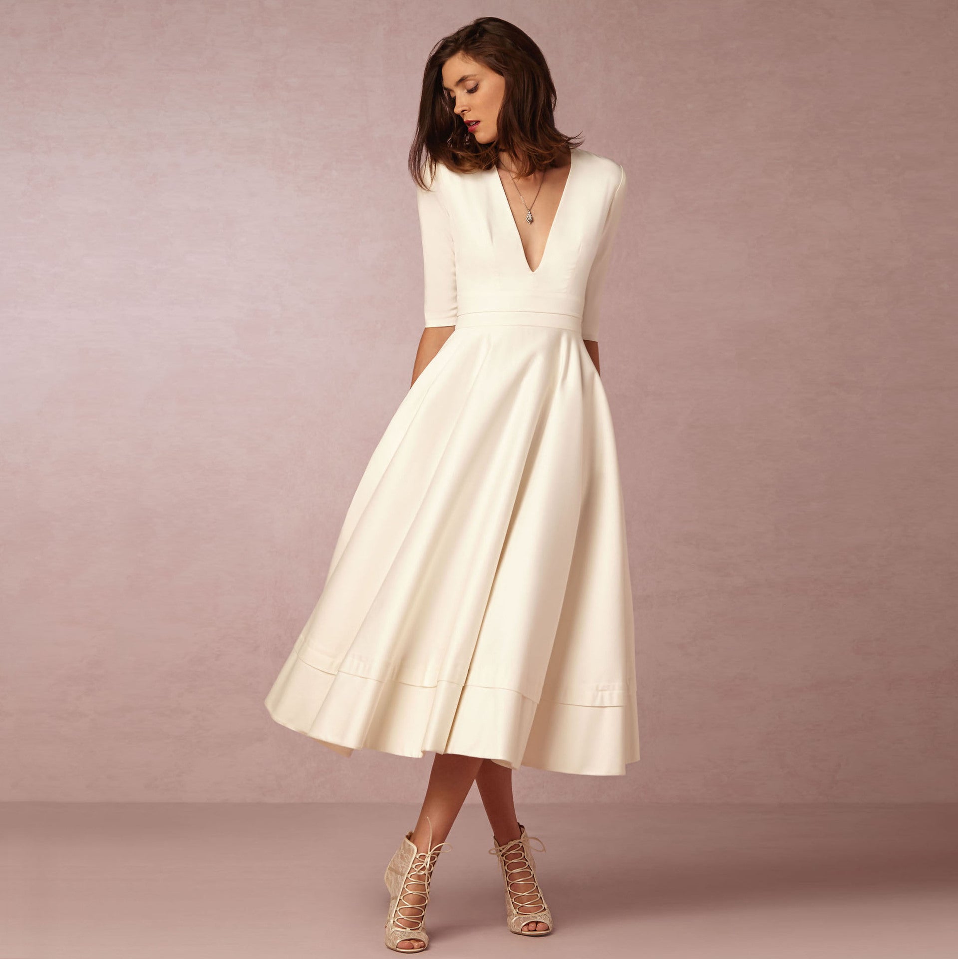 Natalia - Vestido midi de mujer con escote en V