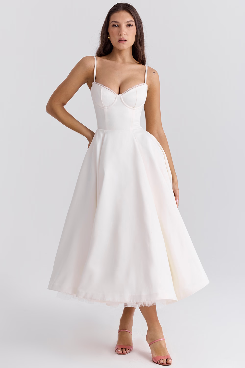 Natalia – Vestido Midi con Cuerpo Corsé y Falda Evaseé para Mujer