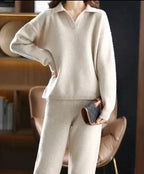 Adriana - Conjunto de punto para mujer con jersey de cuello polo y pantalón largo