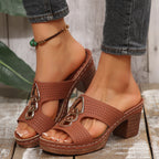 Iselina - Sandalias de verano con tacón cómodo y apliques metálicos