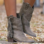 Natalia - Botines de ante con flecos estilo western