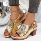 Fiorella - Sandalias de verano con tacón y acabado metalizado