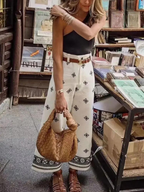 Brisiana | Pantalones rectos de lino con bordado moderno