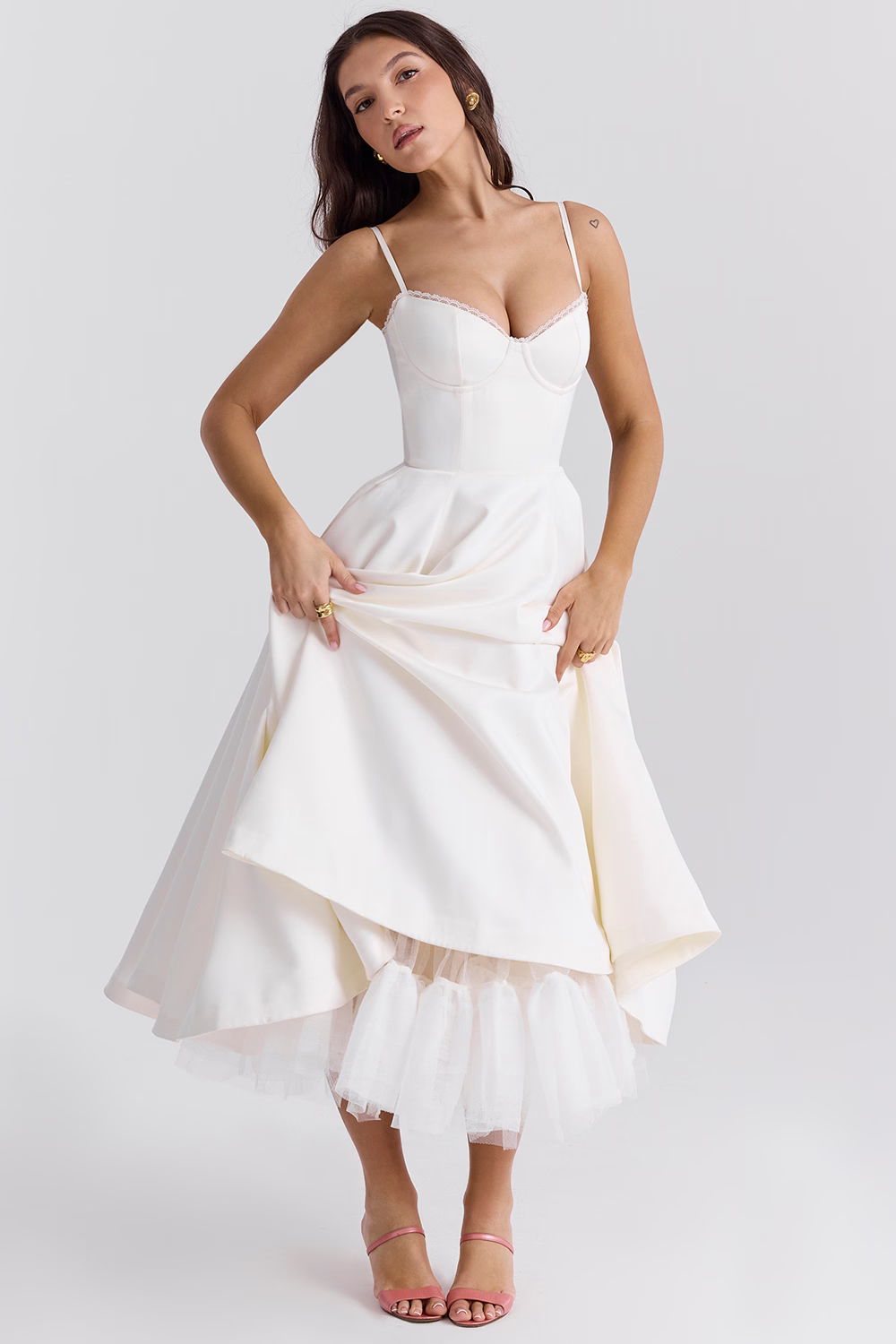 Natalia – Vestido Midi con Cuerpo Corsé y Falda Evaseé para Mujer