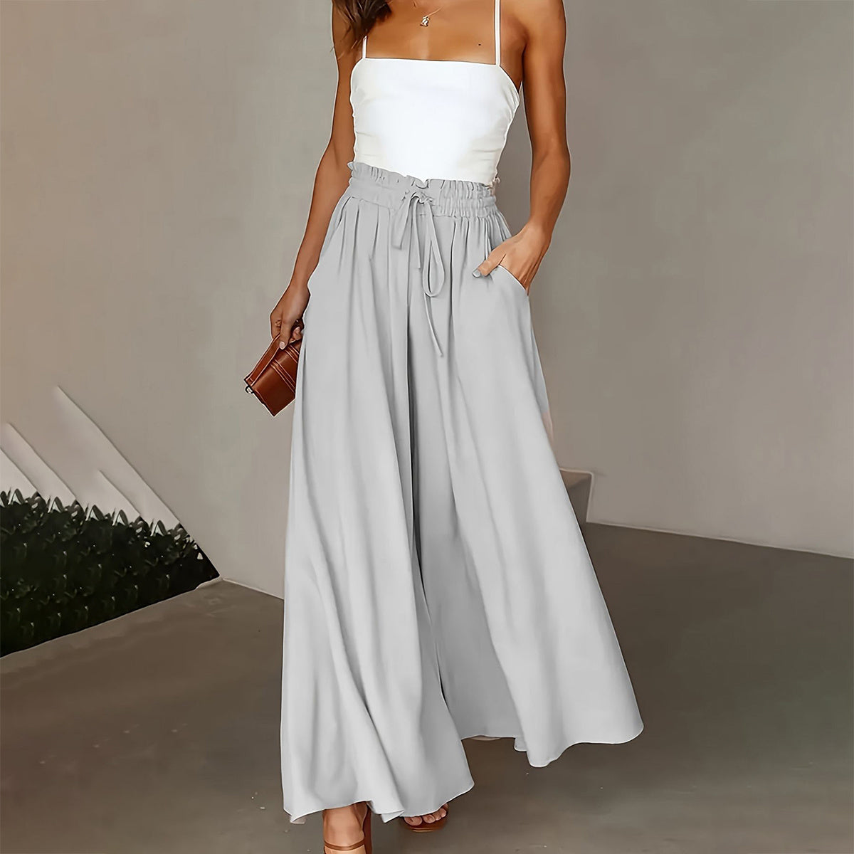 Cerela - Pantalón palazzo ancho con cordón