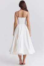 Natalia – Vestido Midi con Cuerpo Corsé y Falda Evaseé para Mujer