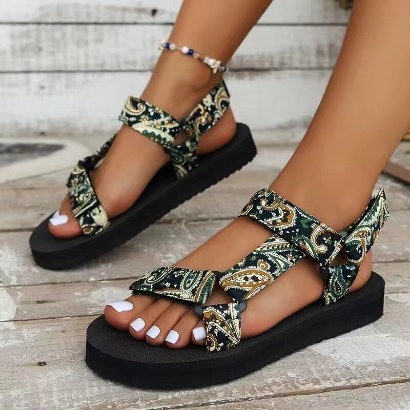 Avelina - Sandalias planas étnicas multicolor