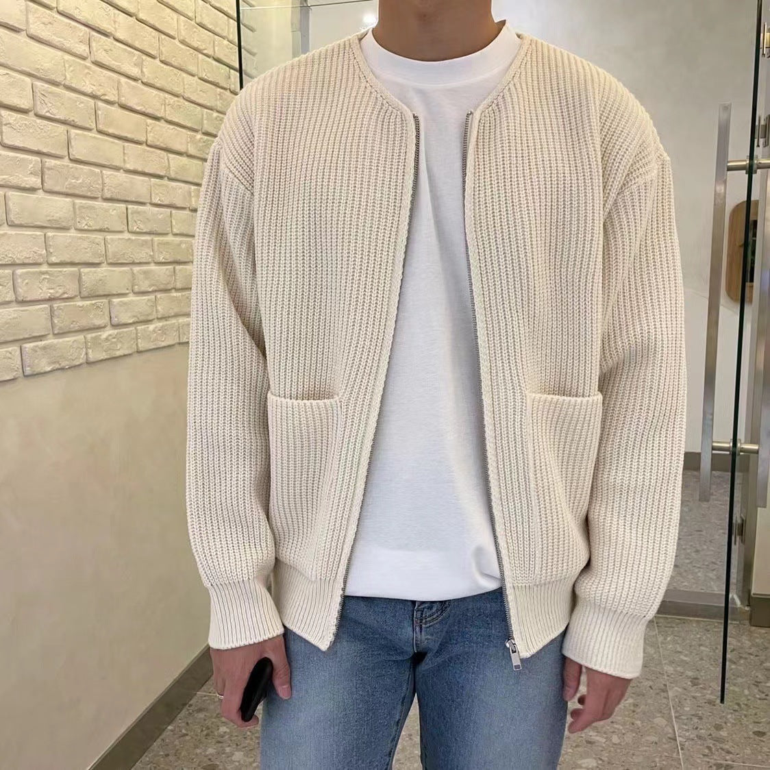 Mateo - Cárdigan de punto con cremallera para hombre