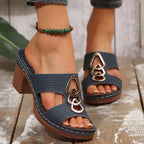 Iselina - Sandalias de verano con tacón cómodo y apliques metálicos