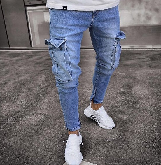 Halstyn | Jeans cargo de mezclilla con rotos para hombre