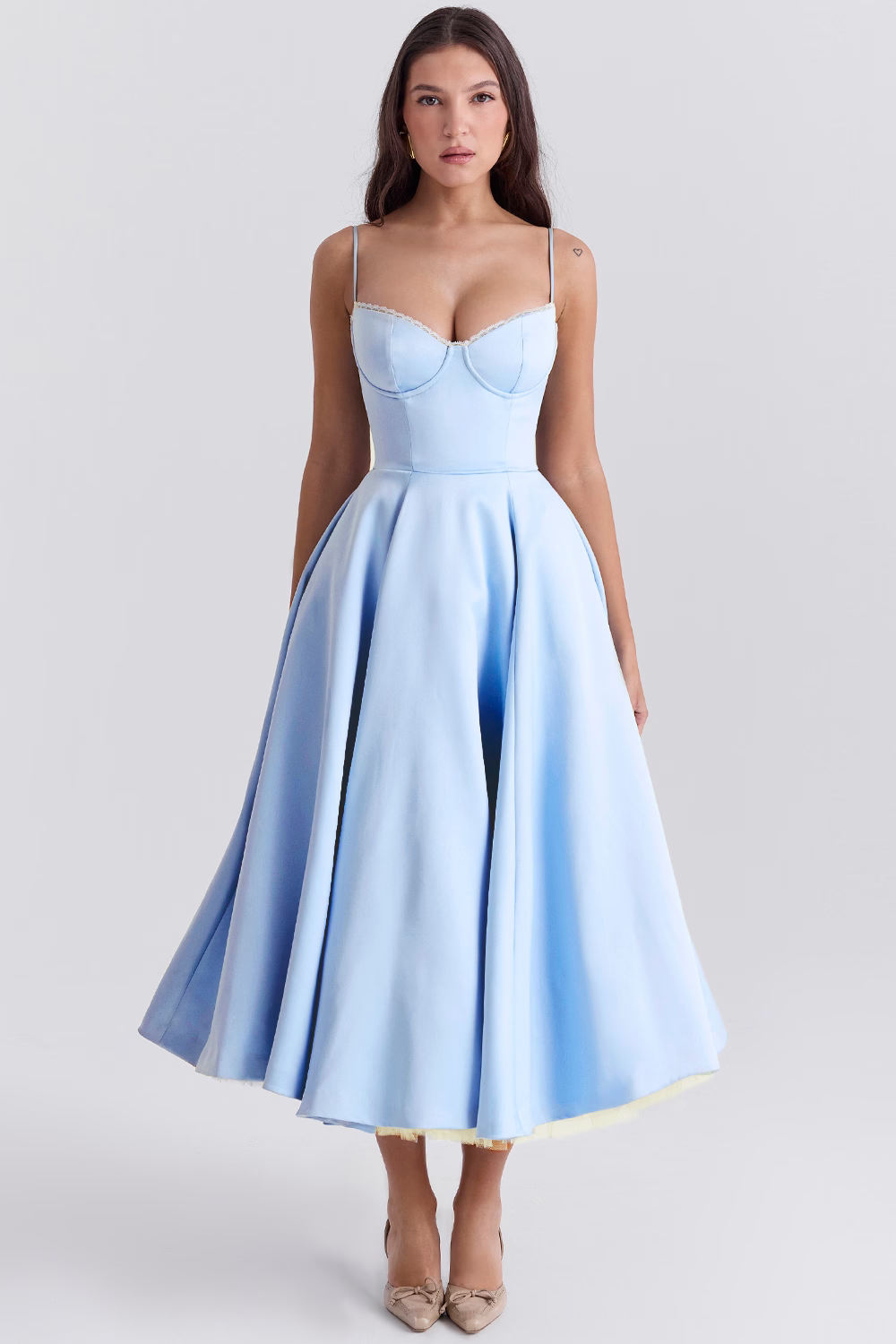Natalia – Vestido Midi con Cuerpo Corsé y Falda Evaseé para Mujer