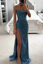 Camila – Vestido Largo con Abertura Lateral y Brillo Elegante para Mujer