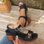 Camila - Sandalias de verano con tacón ancho y diseño perforado