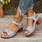 Camila - Sandalias de verano con tacón ancho y diseño perforado