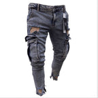 Halstyn | Jeans cargo de mezclilla con rotos para hombre