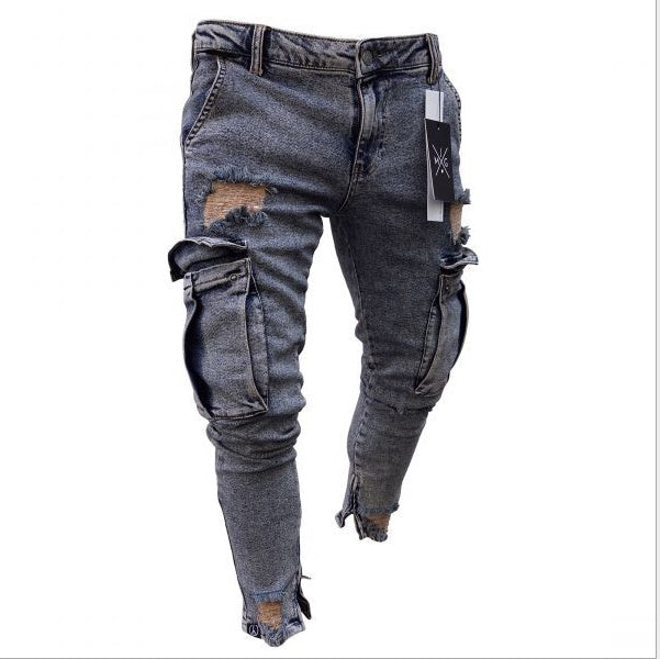 Halstyn | Jeans cargo de mezclilla con rotos para hombre