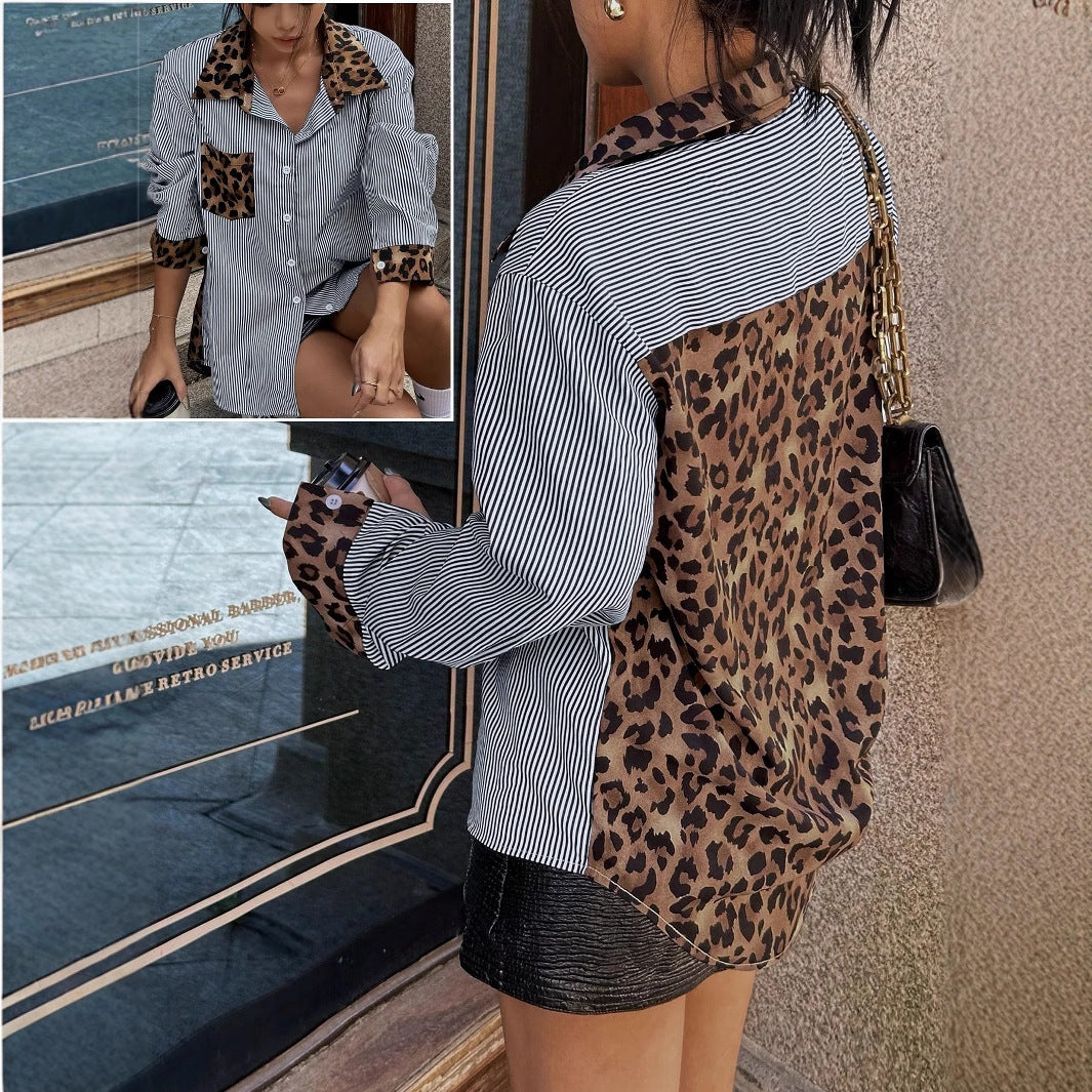 Isabella - Camisa de mujer a rayas con detalles animal print