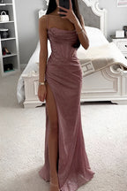 Camila – Vestido Largo con Abertura Lateral y Brillo Elegante para Mujer
