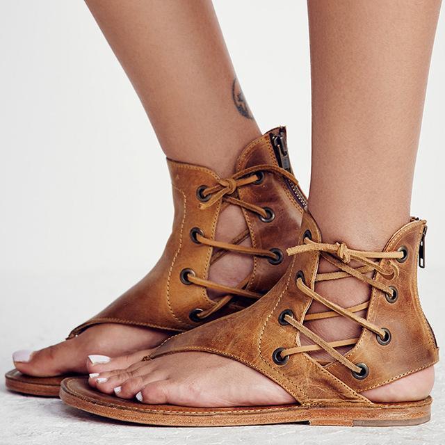 Sabrina - Sandalias gladiadoras de piel con cordones