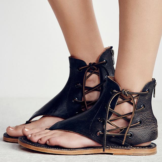 Sabrina - Sandalias gladiadoras de piel con cordones