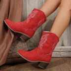 Aitana - Botines vaqueros bordados con tacón