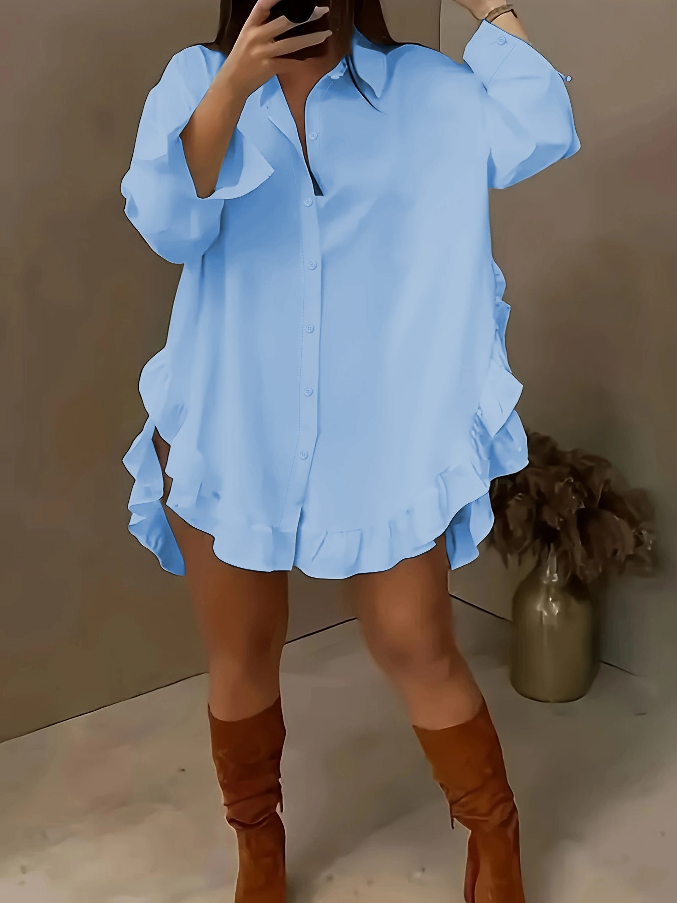 Luciana - Blusa camisera con volantes