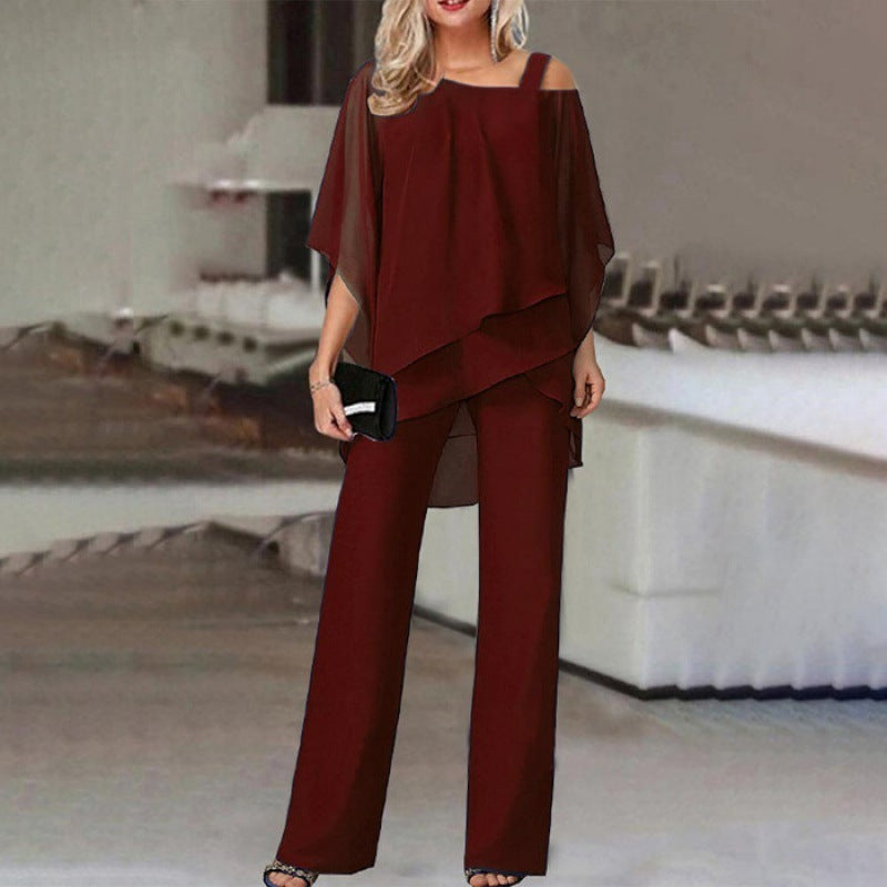Diana - Conjunto de pantalón de gasa a capas