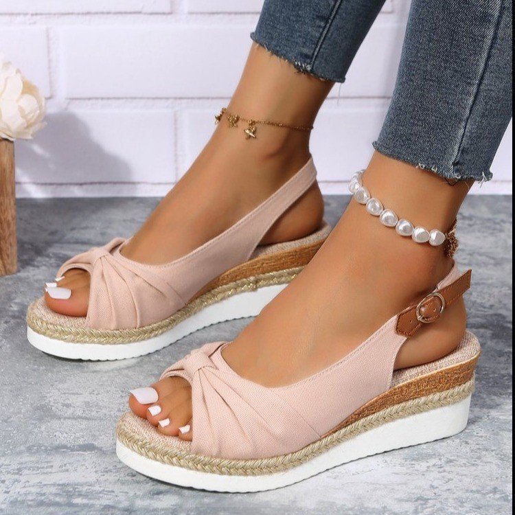 Camila - Sandalias de cuña con alpargata rosa