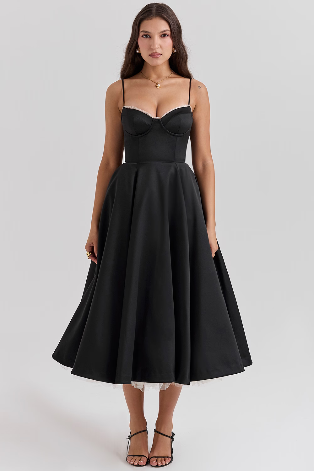 Natalia – Vestido Midi con Cuerpo Corsé y Falda Evaseé para Mujer