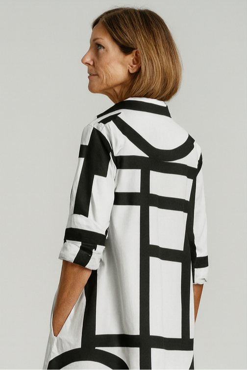Teresa - Vestido camisero de mujer con estampado geométrico
