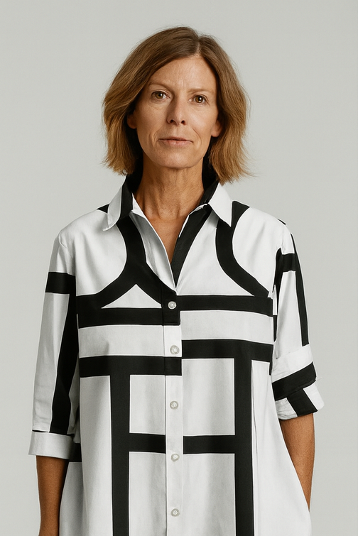 Teresa - Vestido camisero de mujer con estampado geométrico