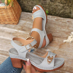 Camila - Sandalias de verano con tacón ancho y diseño perforado